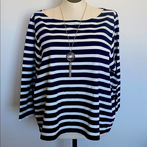 J.Crew Navy n White Striped Long Sleeve Top Sz 3X